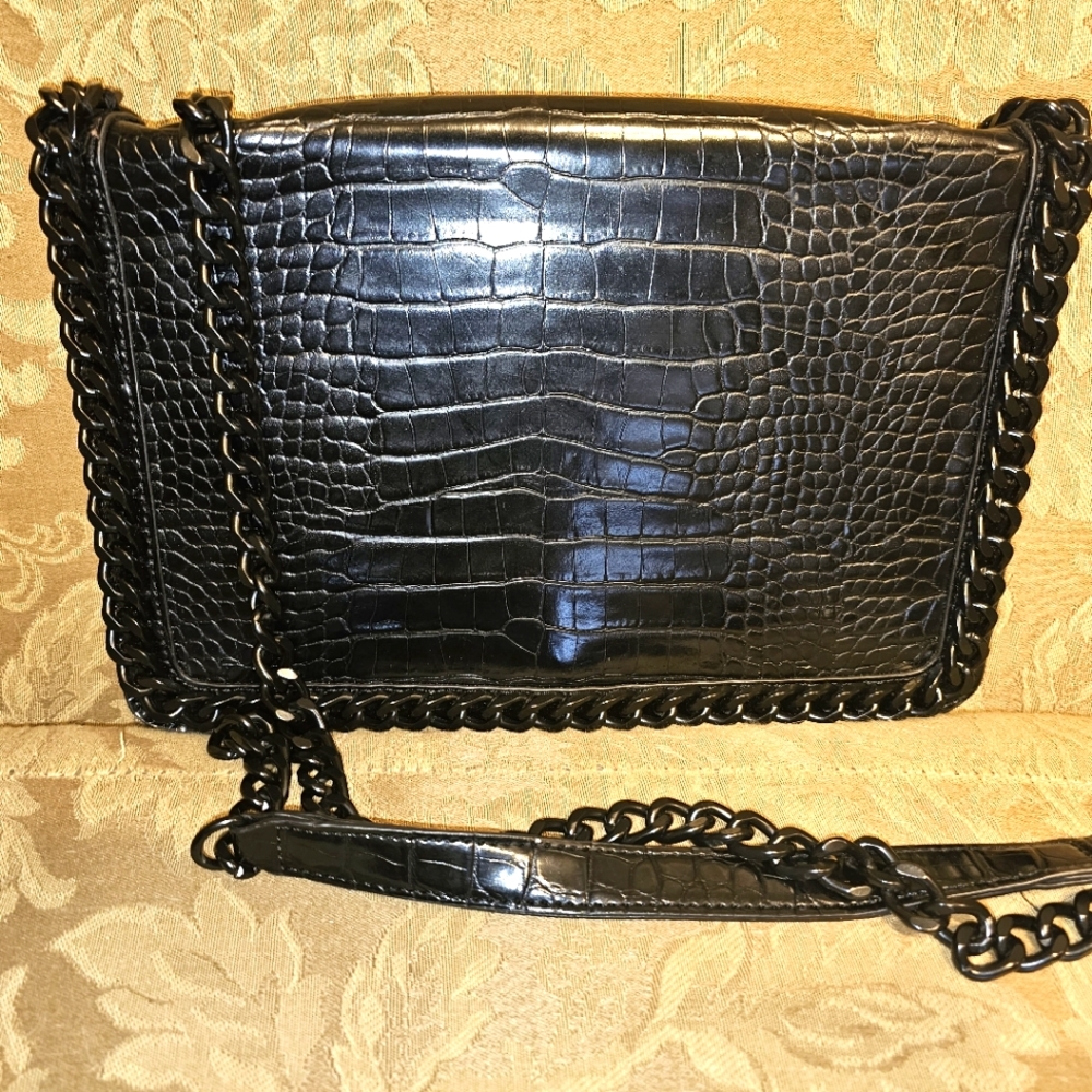 Aldo Greenwald Chain Bordered Crossbody bag, Black, Leather